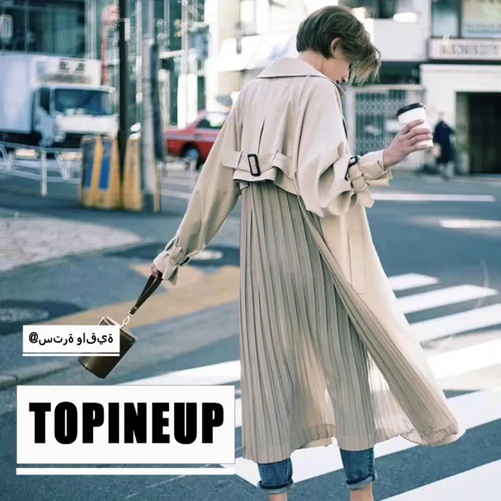 Женская ветровка ветчины с длинными рукавами осеннее пальто мода прилив