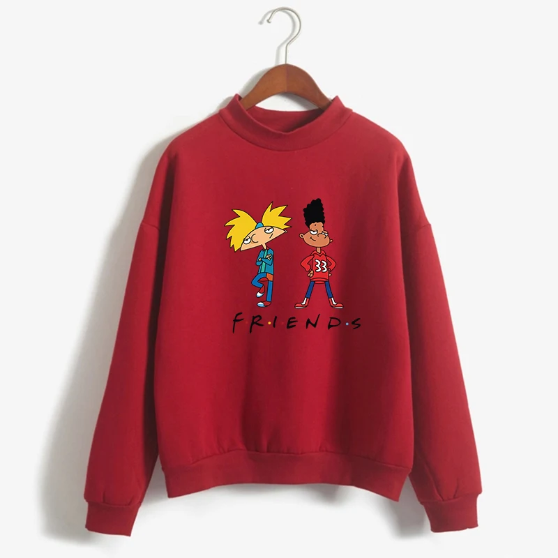 

Harajuku Hoodie Autumn Winter New Fleece Turtleneck Tops Casual Kawaii Cartoon Three Good Friends Print Sweatshirt Women Clothes