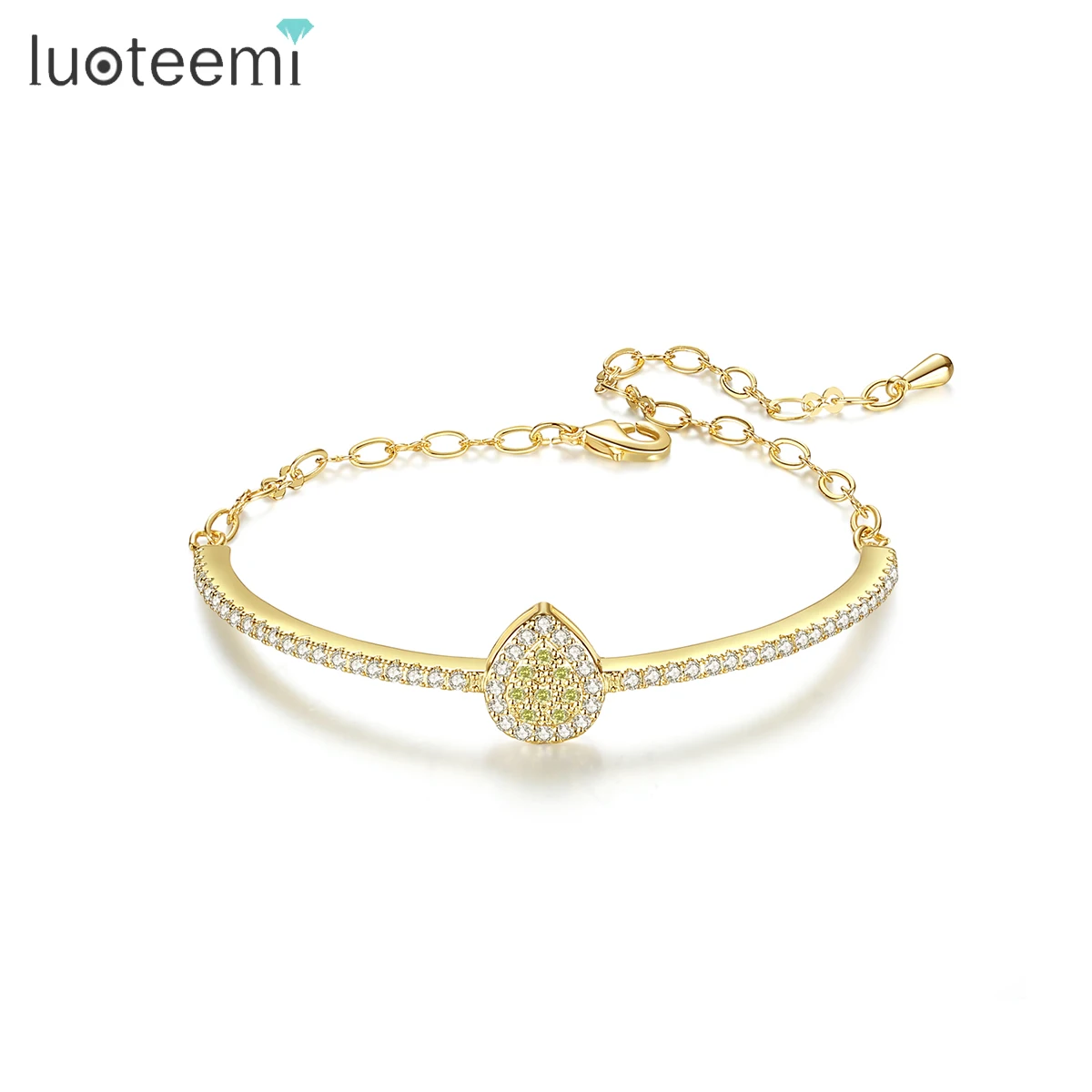 

LUOTEEMI Korean New Design Fashion Chic Heart Adjustable Bracelet for Women Full CZ Cubic Zirconia Bangle Christmas Free Shippin