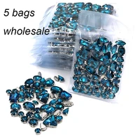 free shipping clothing accessories wholesale 5 bags mixed shape glass crystal peacock blue sew on rhinestones diy wedding dress