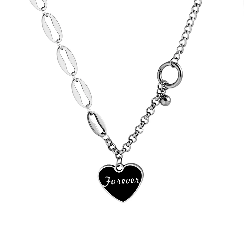 

316L stainless steel black love necklace lady ins hip-hop splicing collarbone chain cold wind niche design letter choker chain