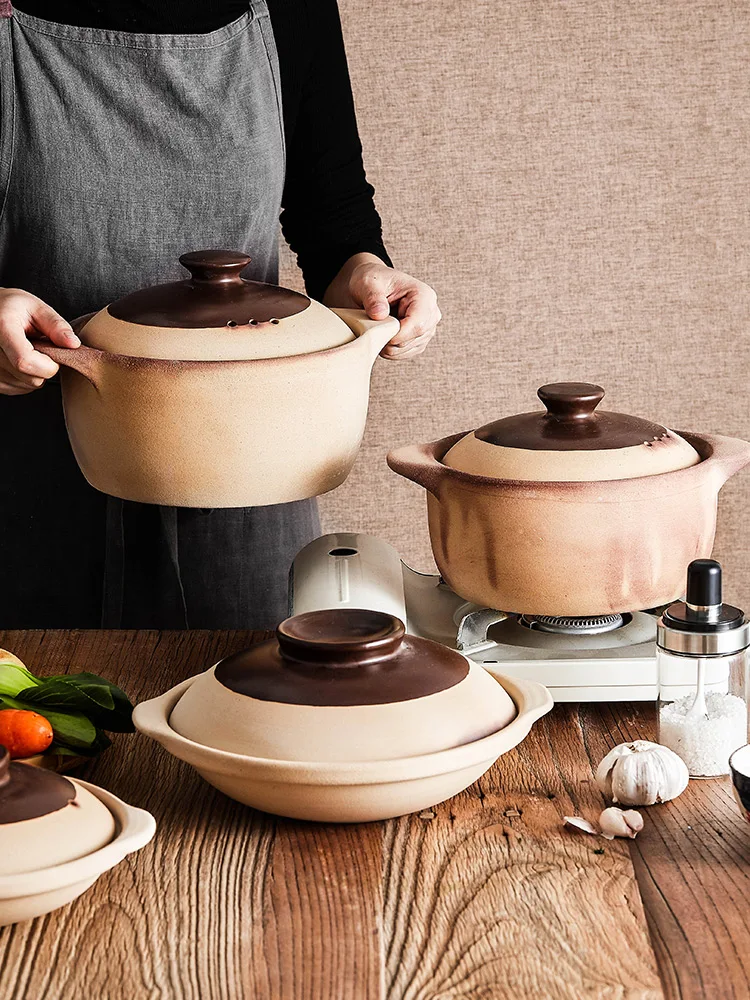 

Retro Household Argil Casserole 3.8L/4.8L Soup Stew Pot Gas Stove Use Ceramic Deep Stockpot