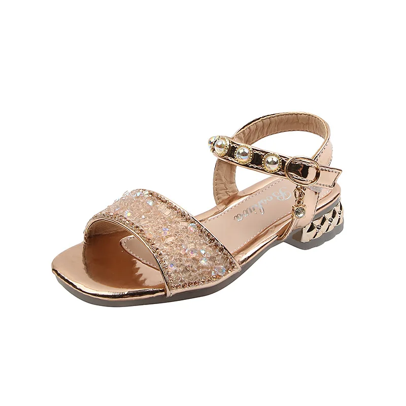 

Princess Shoes For Little Girl Beach Child Summer Wedges Sandals Kids Girls Fashion Rhinestone With Beads Shoe 2021 3-12 Years