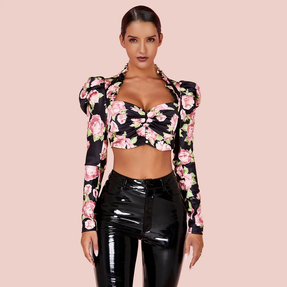 Ocstrade Stylor квадратный воротник длинный рукав макси печать Яркие Кожаные Брюки Bodycon