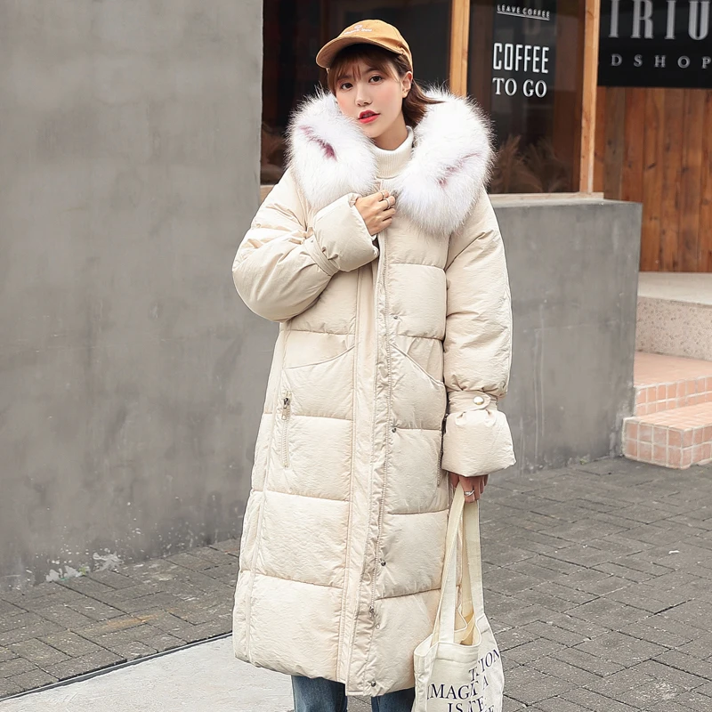 Женские зимние парки с густым меховым воротником однотонные куртки капюшоном из