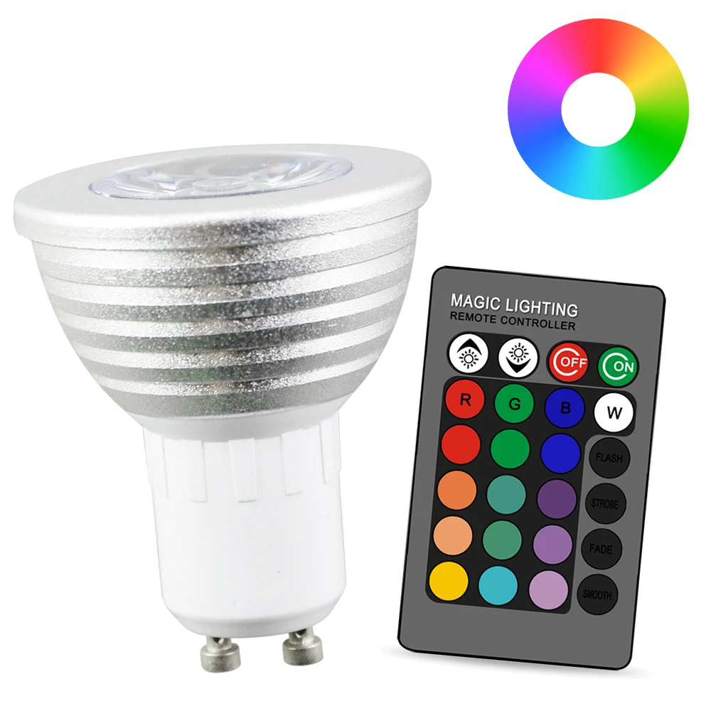 

5W 24key bunte 110V 220V IR Fernbedienung rgb Birne Led-strahler GU10 16 Farbe Magie urlaub dimmbare Bhne Licht