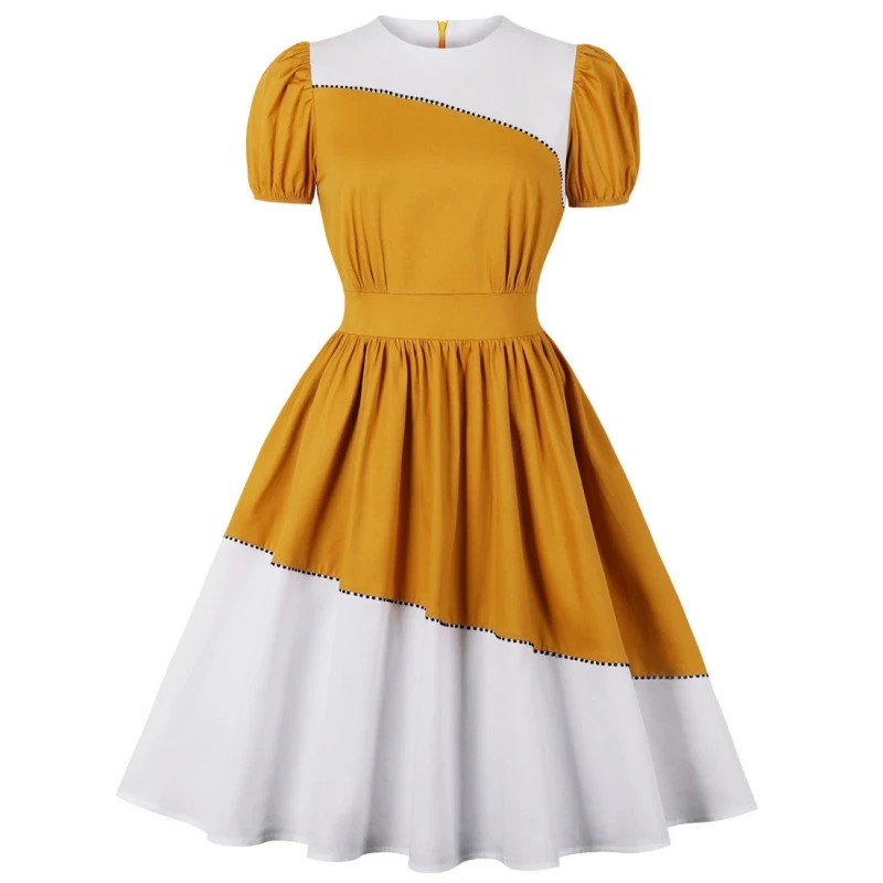 

Женское лоскутное Повседневное платье в стиле 50-х годов, элегантное винтажное платье миди с оборками и трапециевидным подолом, туника с шир...