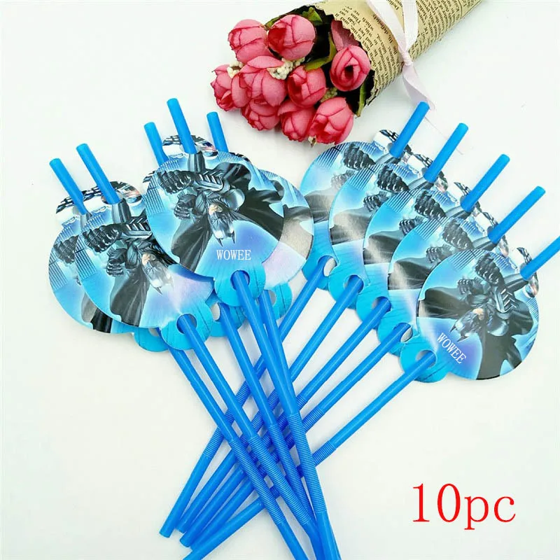 10pc Straw Товары для вечеринки в честь Дня Рождения Бэтмена, супергероя, детская скатерть, салфетка, конфетная коробка, подарочные чашки, украшения на день рождения - Цвет: 10pc Straw