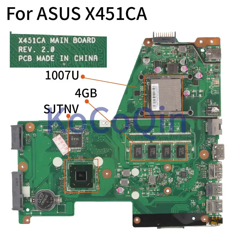 Placa-mãe Para Computador Portátil Asus X451ca 1007u Sjtnv Hm70 Com 4gb ...