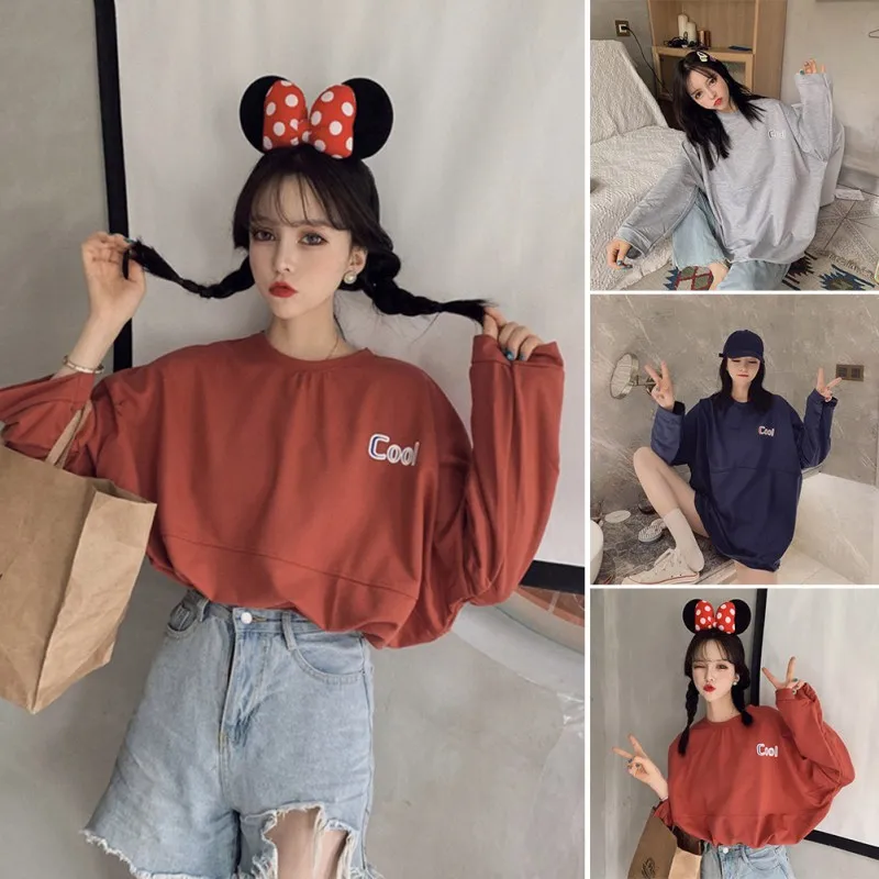 

ETOSELL Women Sweatshirt 2019 Autumn Simple Long Sleeve Cute Tops Fashion Letter Printed Loose O-Neck Pullovers Plus Size