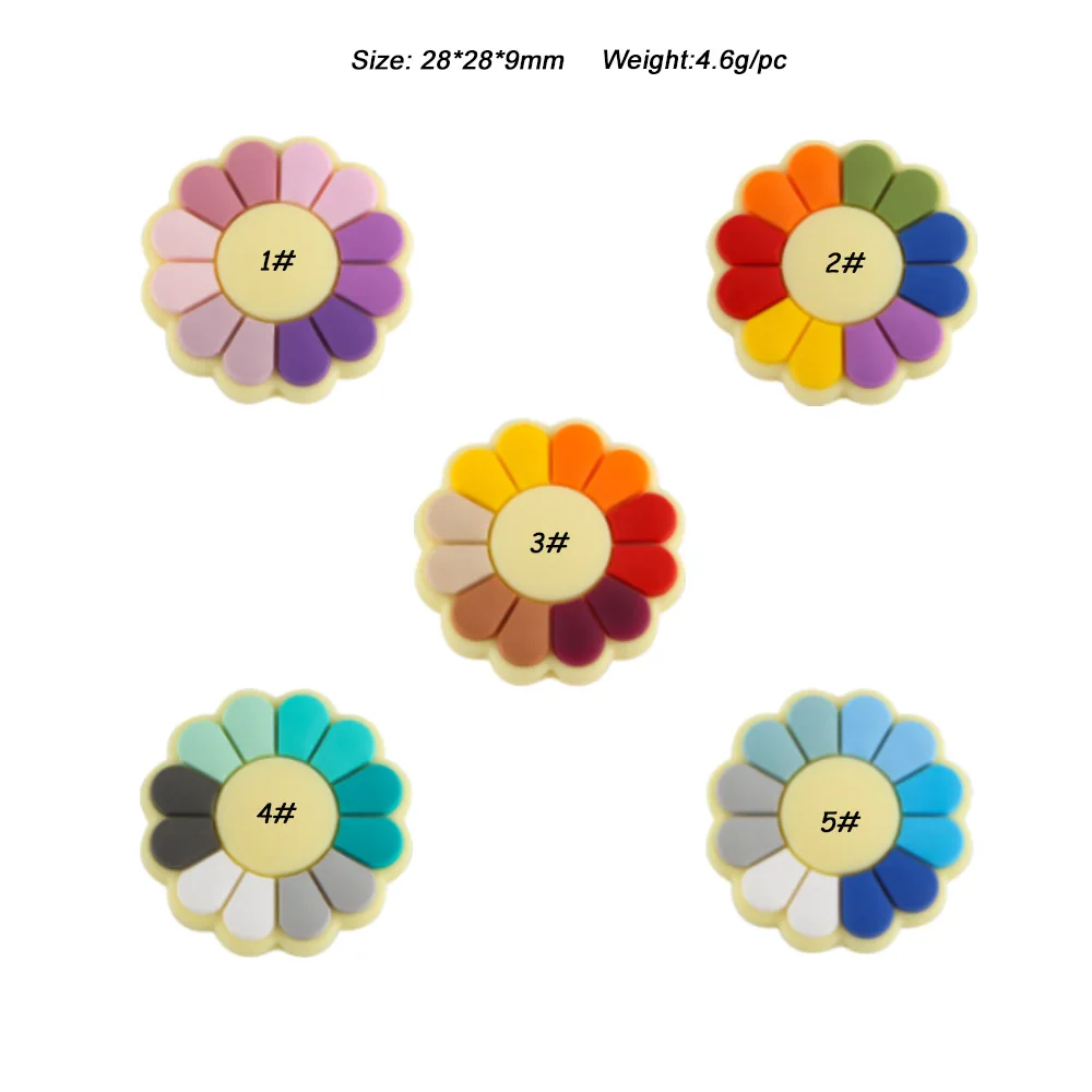 Sunrony-Cuentas de silicona para dentici&oacute;n de beb&eacute;, accesorios de cuentas de flores de colores, agujeros, 50 Uds.-4