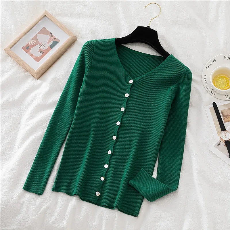

RANMO Autumn Winter Women Sexy Crop Top V-Neck Button Up Cardigan Korean Femme Jersey Knitted Short sweaters Clothes