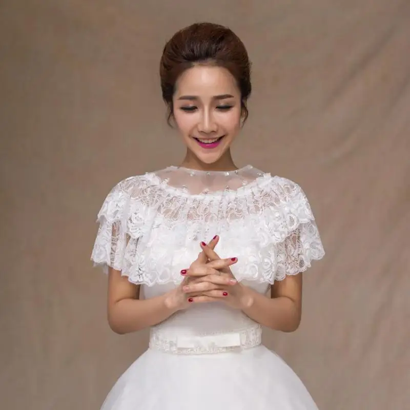 Свадебные накидки с кружевом и бусинами высокого качества летние белые тюлевые