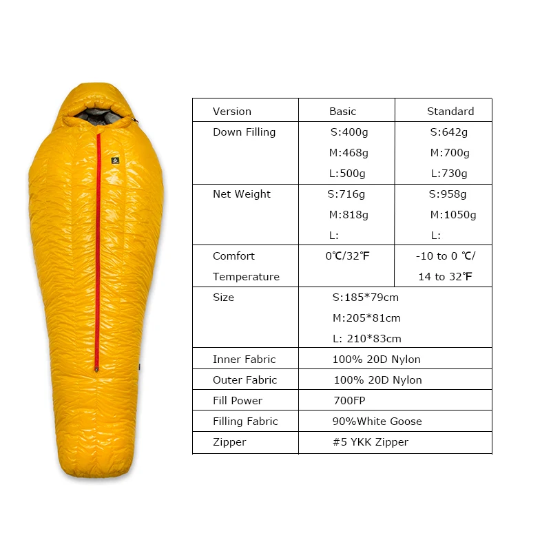 Ледяное пламя 20D Сверхлегкий Кемпинг Мумия 90% белый утиный пух спальный мешок 3