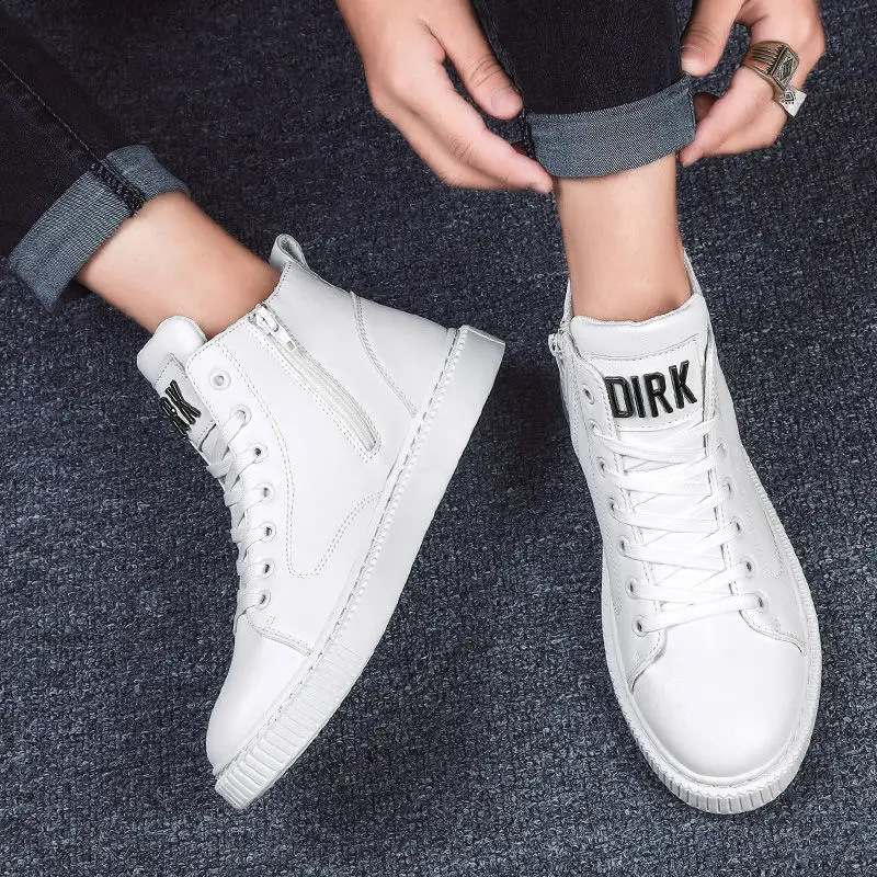 

Factory direct white high-top men's shoes autumn fashion shoes leather surface increased white shoes