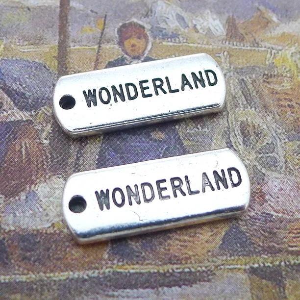10 шт./лот, 20x31 мм, подвеска в виде надписи «страна чудес» из сплава, Подвески античного серебряного цвета, Подвески для изготовления ювелирных изделий своими руками