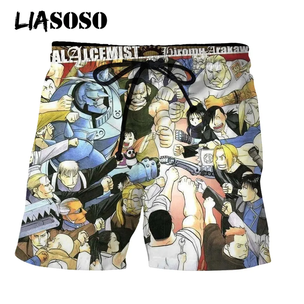 LIASOSO Anime Shorts Fullmetal Alchemis Fashion Baggy Shorts Beach Boardshorts Funny Streetwear Men Women 3D Print Casual Trunks