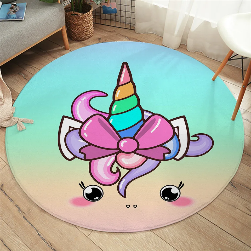 

Fashion Rainbow Unicorn Bedroom Carpets Cartoon Round Area Rug for Living Room Floral Girly Floor Round Carpet