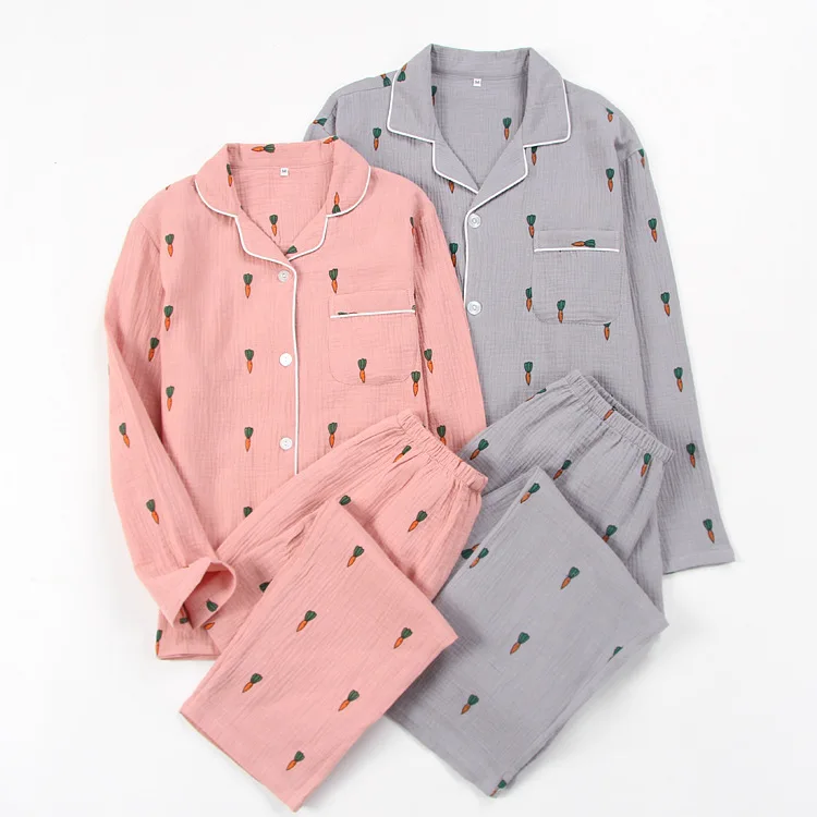 Loose Fitting Men's Women's Nightgown Home Wear Crepe Lovers Pajamas Suit Spring Autumn Warm  Water Washed Cotton Yarn Sleepwear