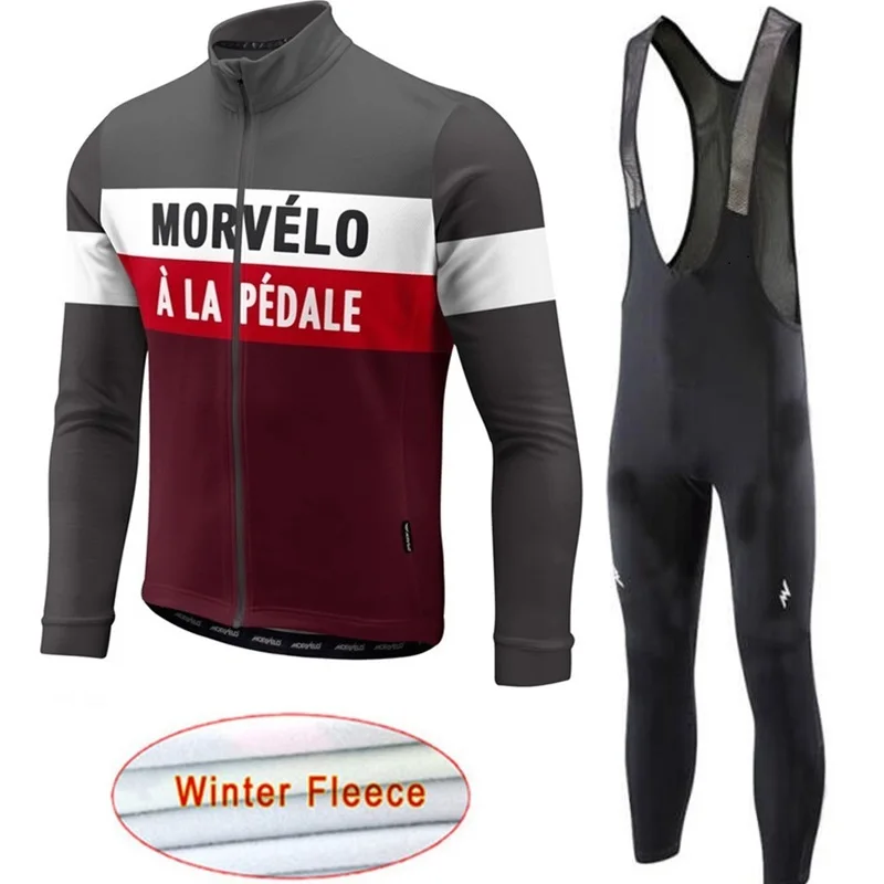9 Morvelo тепловой флис мужской зимний Велоспорт Джерси Набор Ropa Ciclismo Invierno супер теплый Bkie одежда длинный 9D гелевый коврик - Цвет: 9