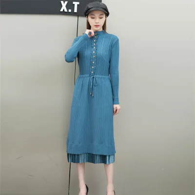 

Winter dress women apricot knitted sweater dresses 2020 autumn new Korean fashion slim coffee bottoming clothing feminina HJ032