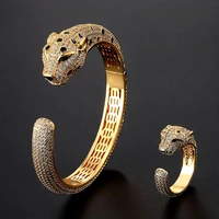 zlxgirl luxury brand leopard shape animal mens wedding bangle ring jewelry sets full around zirconia bracelet ring bijoux set