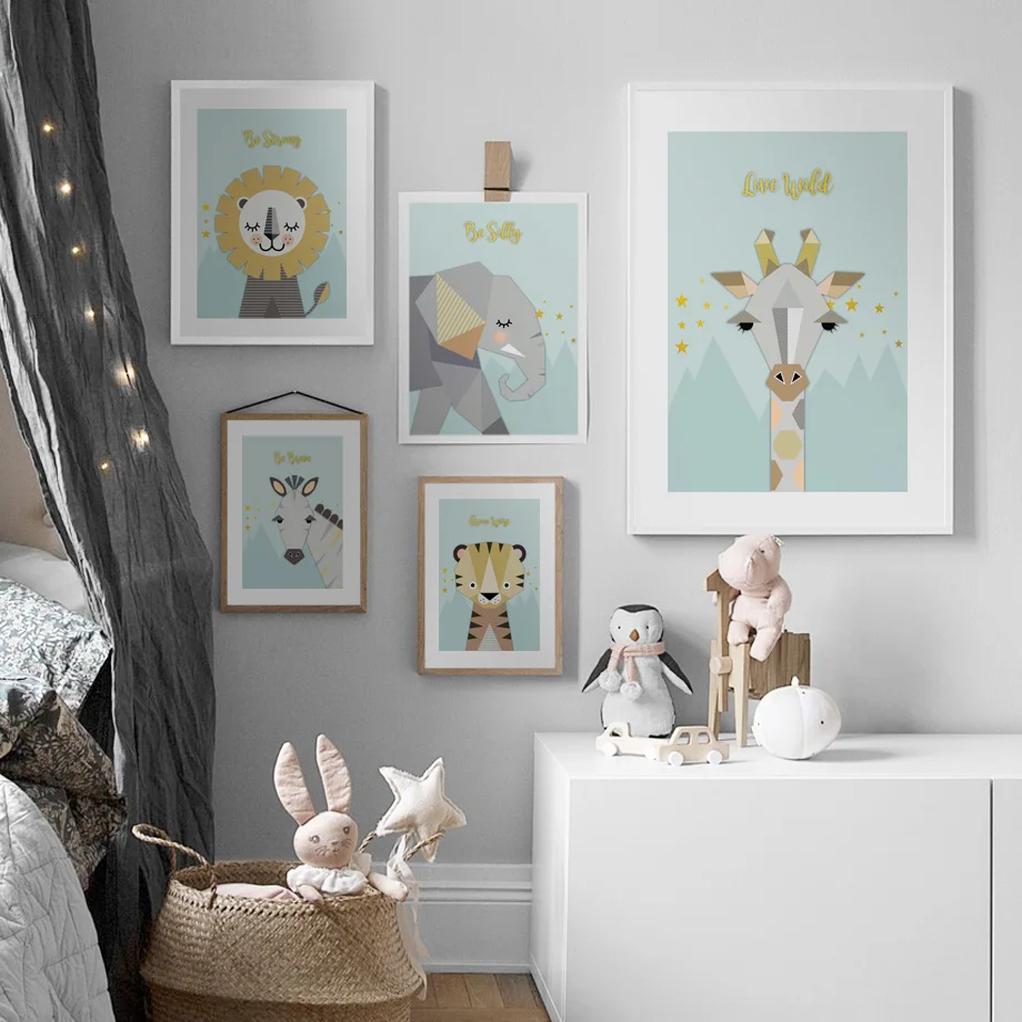 Настенная Картина на холсте со слоном львом тигром зеброй жирафом