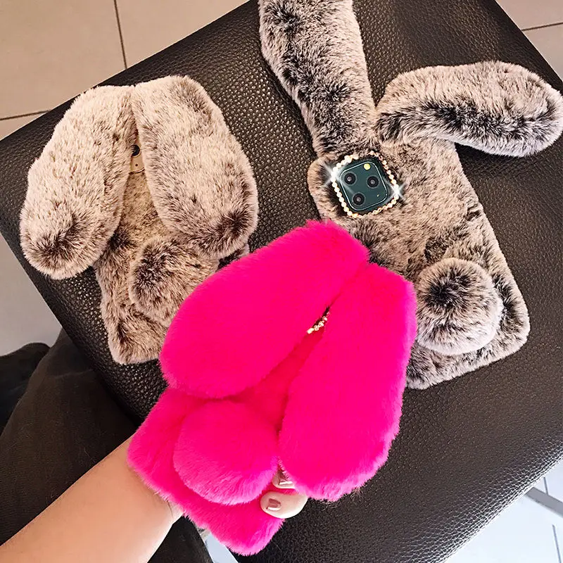 Милый чехол для телефона с кроличьим мехом iPhone 11 Pro Max XS X XR 7 8 Plus задняя крышка 3D