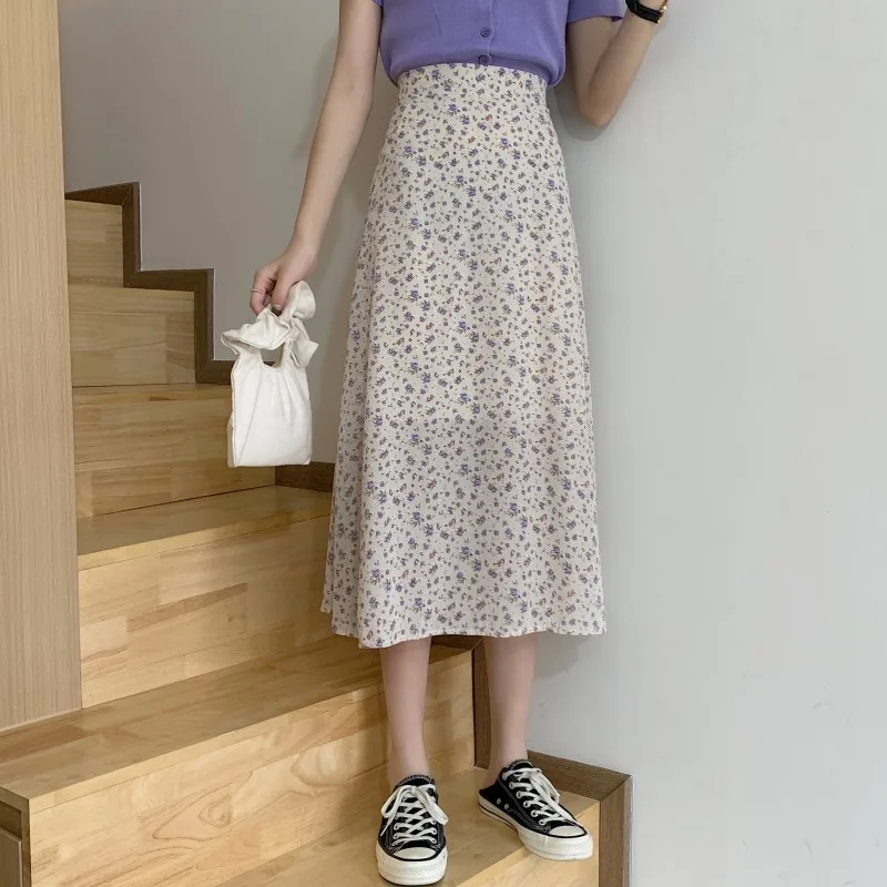 

broken flower in summer to restore ancient ways of tall waist skirt to show thin little joker Fanny packs hip skirt