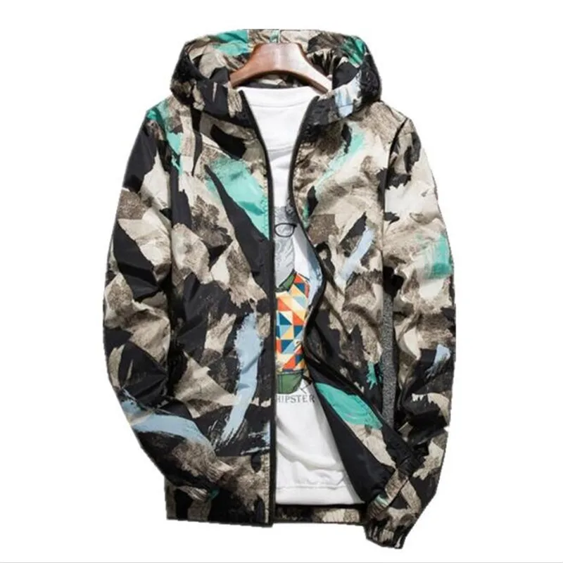 Куртка-бомбер мужская демисезонная с капюшоном и принтом | Мужская одежда