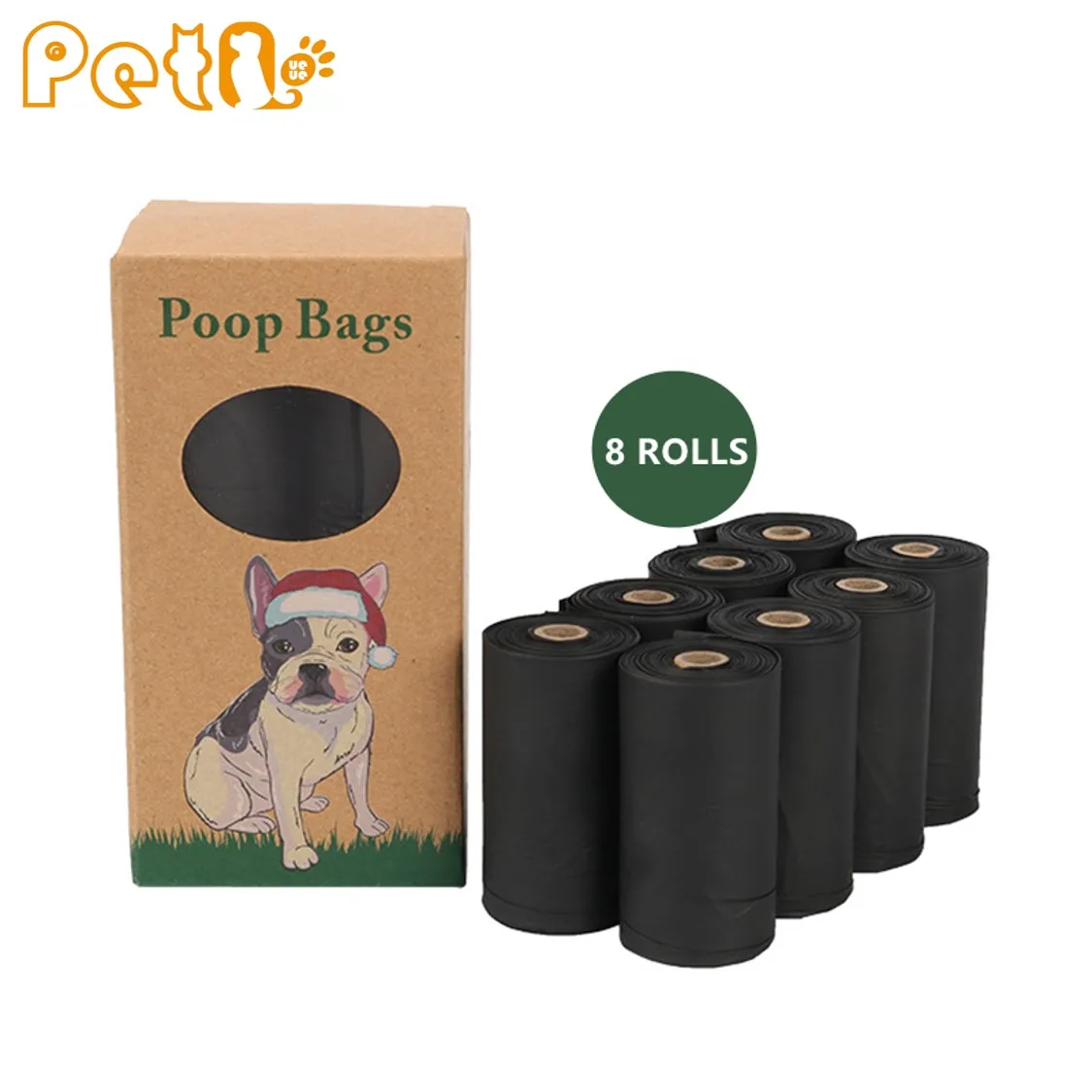 

PetQueue 8 Rolls Earth Friendly Dog Cat Pet Garbage Bag Corn Starch Fully Biodegradable PLA Compostable Pet Poop Bags