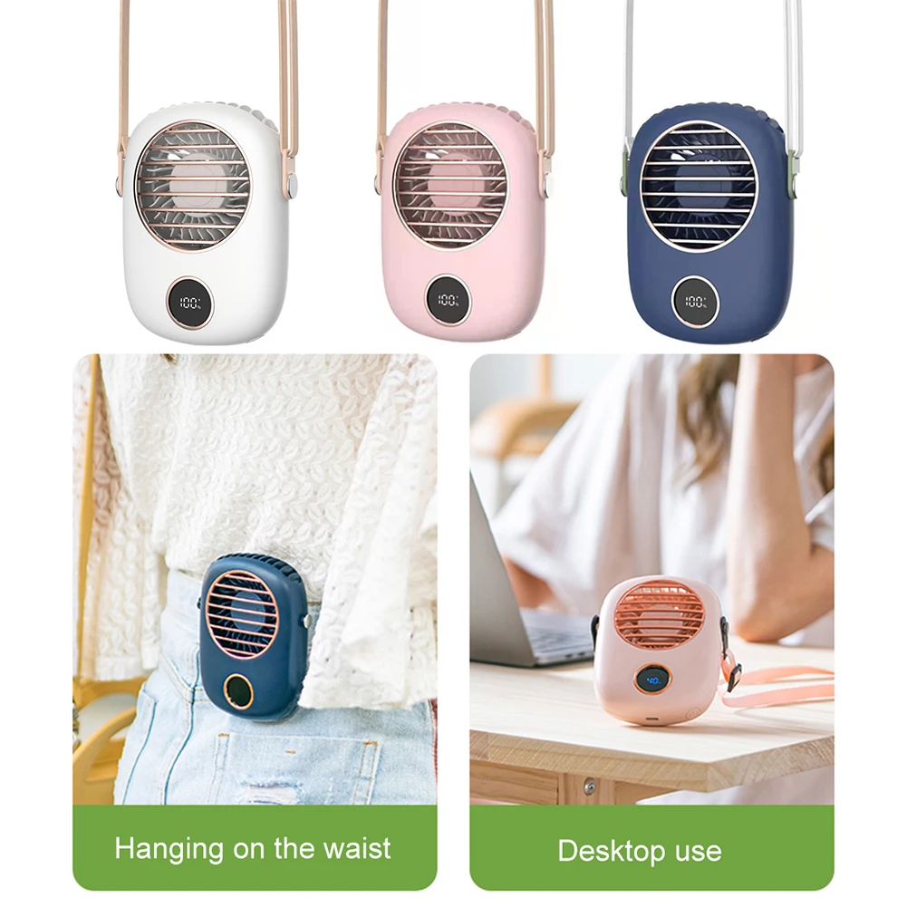 

Портативный стола с завязками на шее цифровой бесшумный вентилятор лето 3 шестерни регулируемый, для спорта на открытом воздухе для путешес...