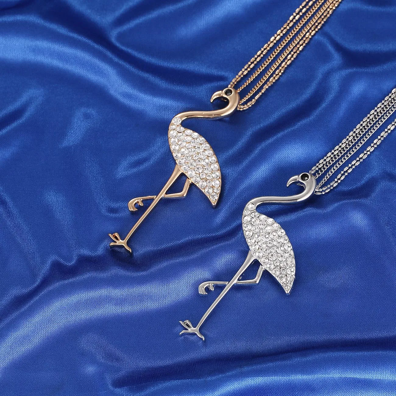 Женское колье с фианитами розовое золото подвеска чокер фламинго|flamingo pendant|necklace