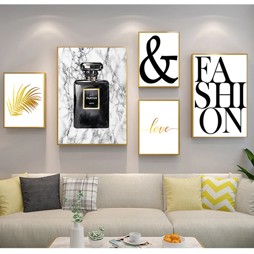 

Nordic Pictures Bedroom Decoration Home Decor Perfume Make Up Posters and Prints Beauty Begins Quote Wall Art Print