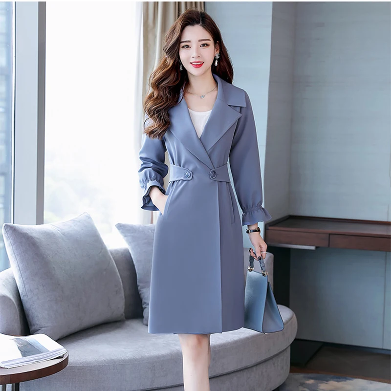 

Woman Spring Autumn Trench Coat And Jackets Fashion Slim Mid-Long Trench Coat Ladies Tops Temperament Lady Plus Size Outwear