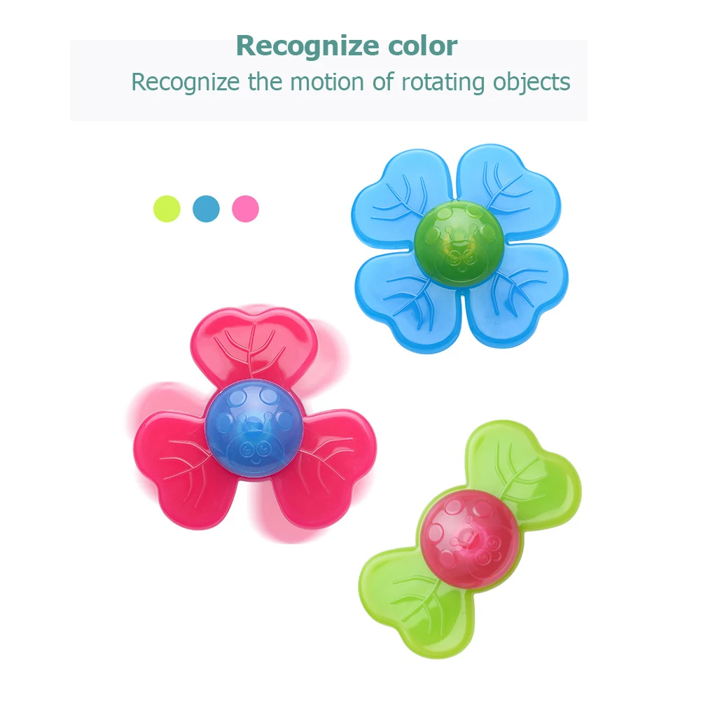 

3PCS Flower Spinning Top Toy PP Material Can Bite Turn Happy Baby Gyro Sucker Toy Wooden Spinning Top