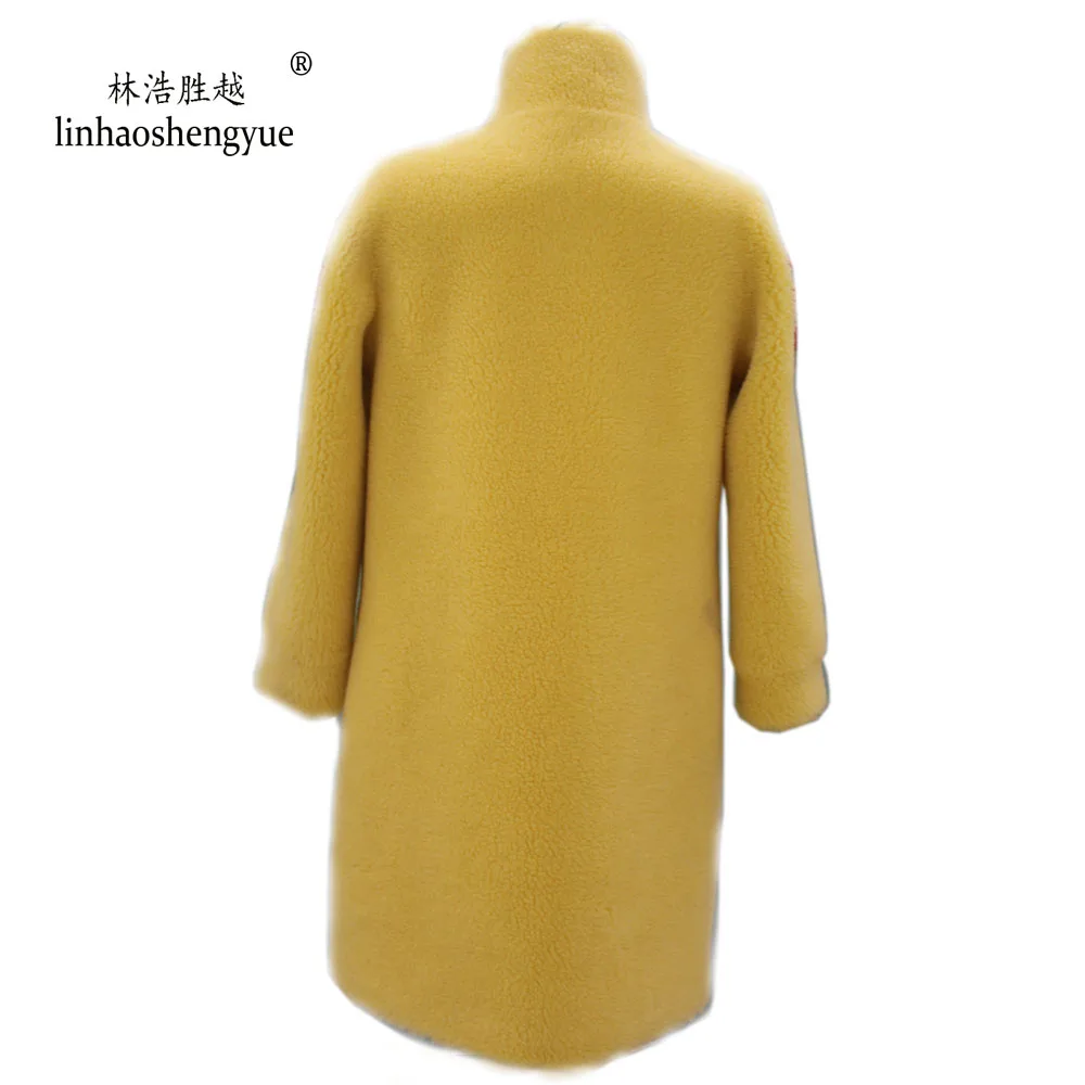 Linhaoshengyue  2020 Spring New Fashion Women Blends Wool 90cm Lenght Coat Spring Autumn Winter Fashion Freeshipping