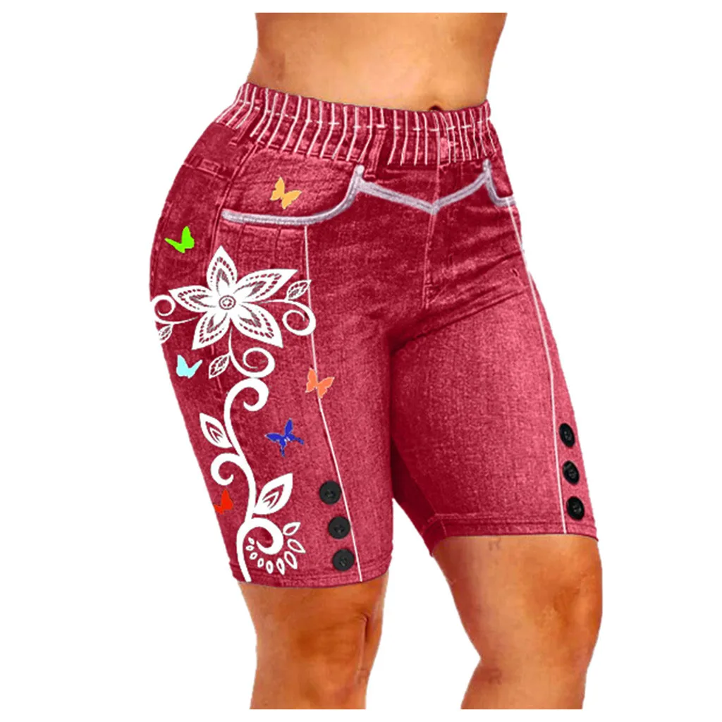 

2021 shorts Women's Plus Size Skinny 3D Faux Print Casual Jeggings Faux Denim Jean Shorts undefined