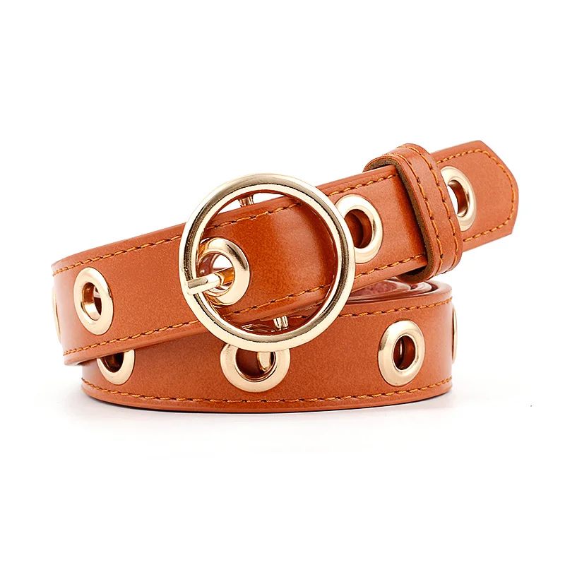 

PU Leather Belt Round Metal Pin Buckle Circle Belts For Women Punk Hollow Waistband Strap Ladies Jeans Accessories