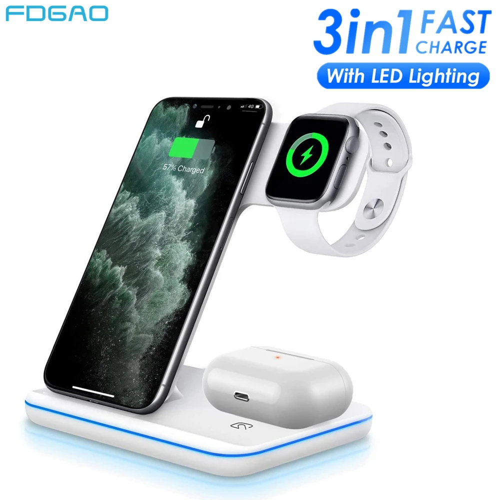 

FDGAO 3 in 1 Wireless Charger Dock Station 15W Fast Charging Stand For iPhone 14 13 12 11 XR XS X 8 Apple Watch 8 7 AirPods Pro