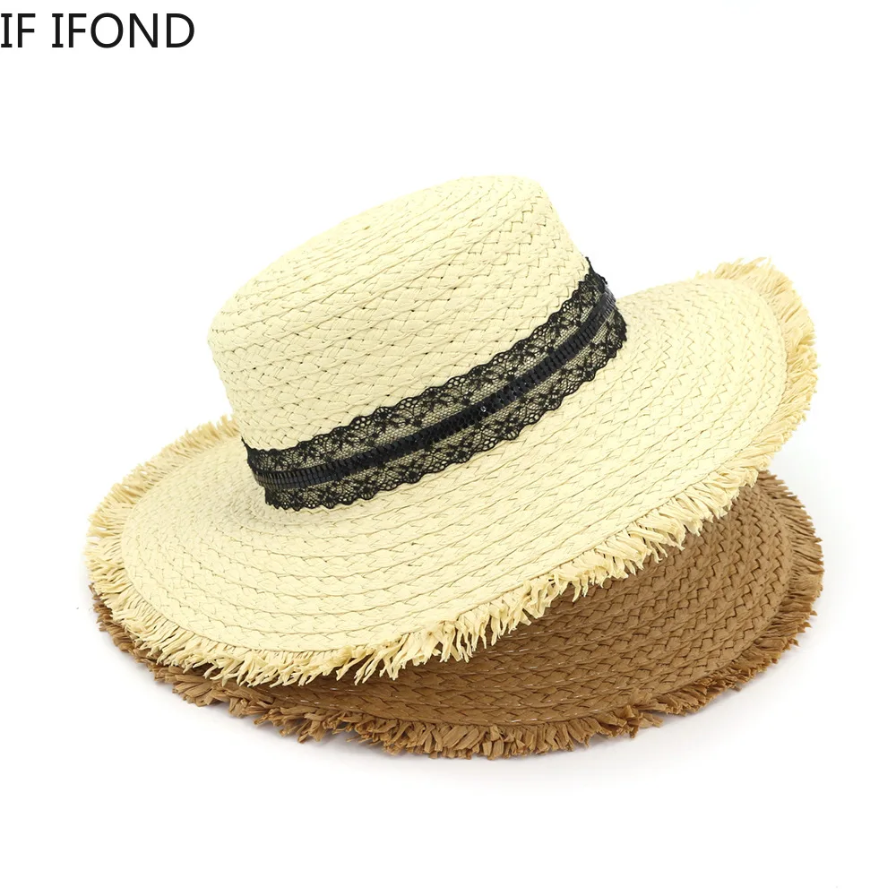 European and American Retro Braided Hat Female Loose Sunscreen Sunshade Flat Cap Fashion Chapeau Paille Lady Sun Hats | Аксессуары для