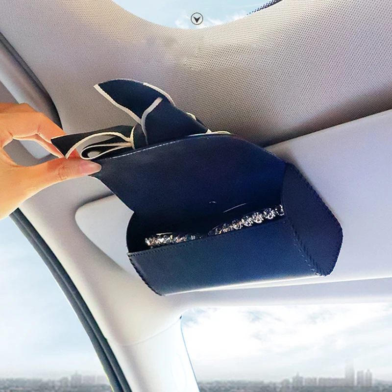 Beste Creatieve Leuke Strik Auto Glazen Doos Universele Zonnebril Case Opbergtas Houder Zonnescherm Organizer Auto Interieur Accessoires