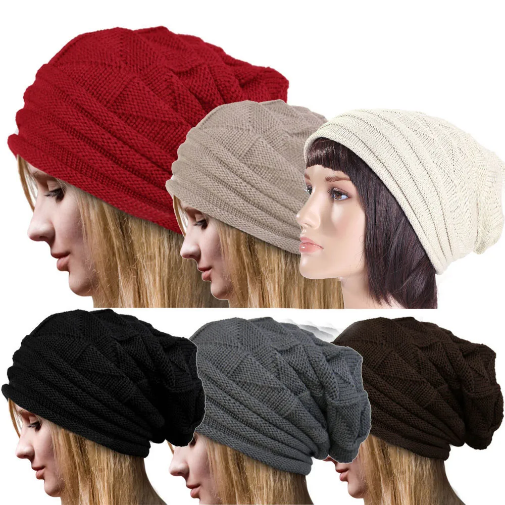 

Men Women Beanie Hats Wool Knit Ski Cap Winter Warm Loose Wool Hat Female Male Skullies Elastic Baggy Crochet Caps Hot Selling#