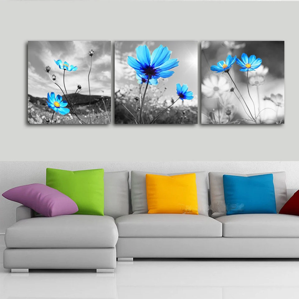 HD холст художественный пейзаж картина для гостиной настенный Декор 3 шт. голубой