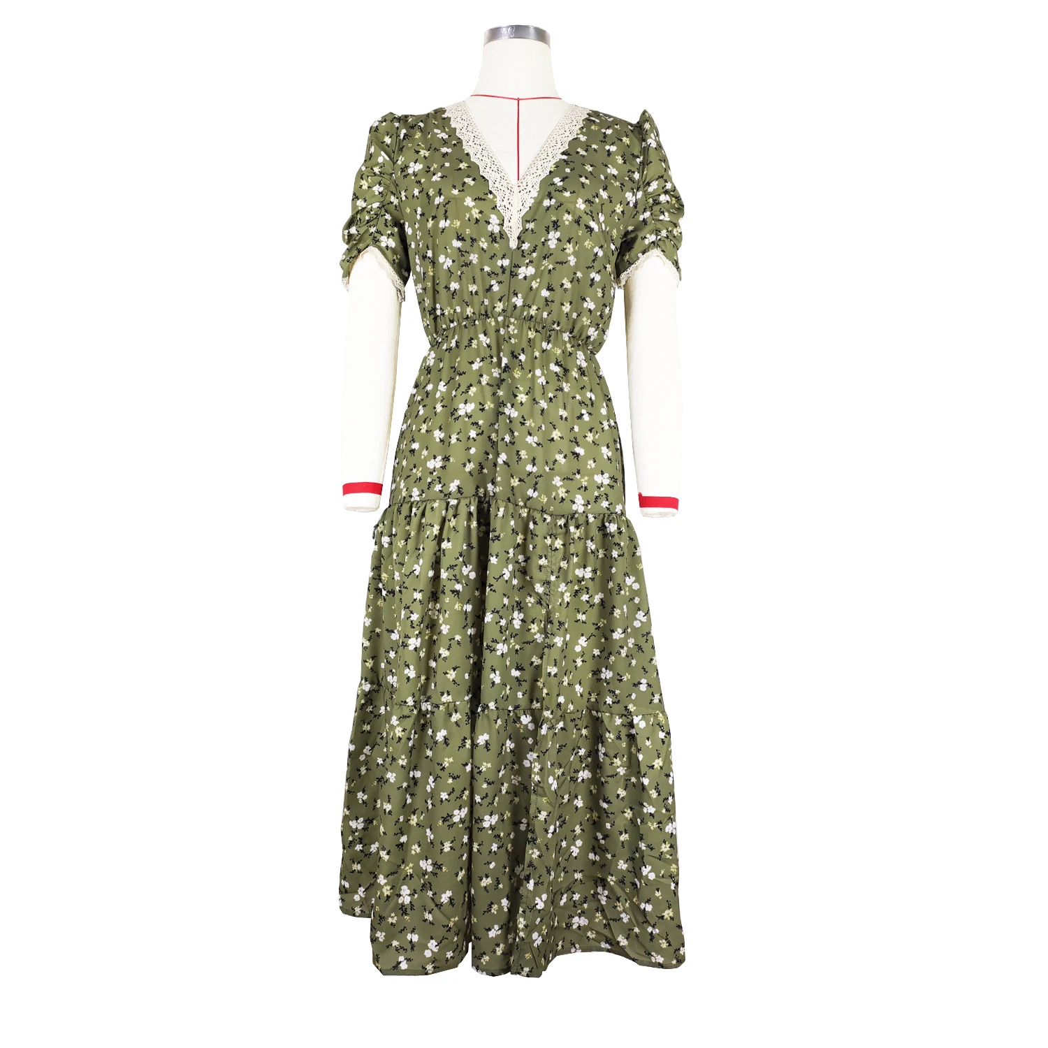 Женское зеленое кружевное платье с цветочным принтом Летняя туника коротким