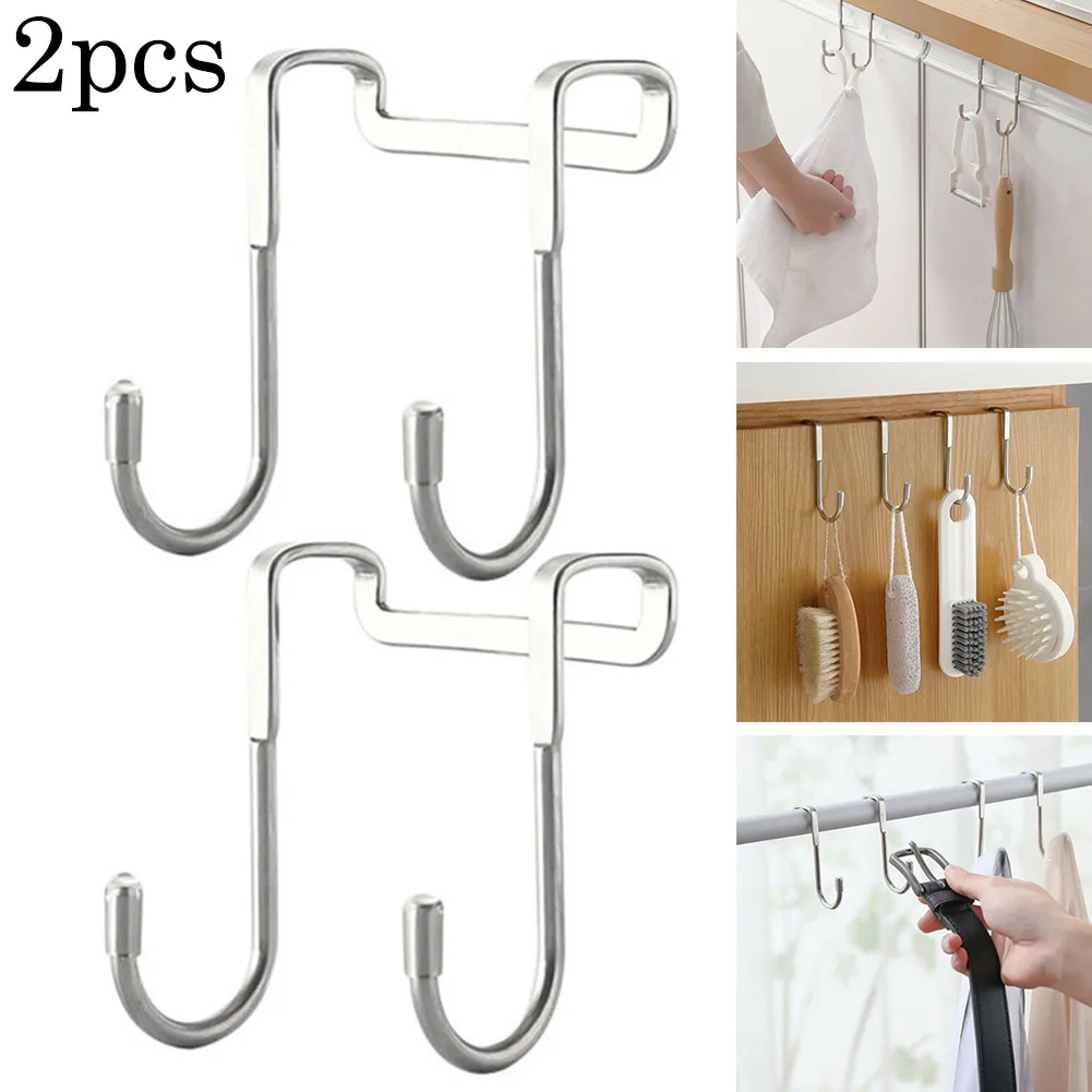 

Over The Door Hooks Chrome Wash Room Coat Hanger Clothes Towel Storage Hook Clasp Holder Hooks Hanging Storage Tools