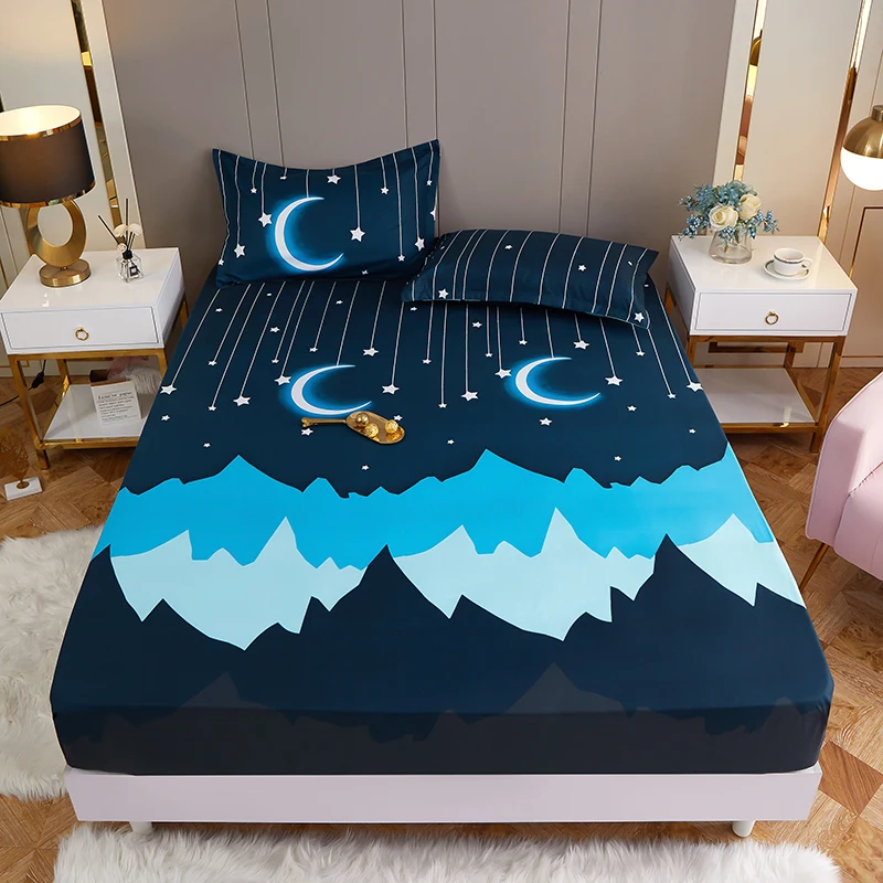 

New on Product 1pc 100%Polyester Printed Fitted Sheet Mattress Cover Four Corners With Elastic Band Bed Sheet(no pillowcases)