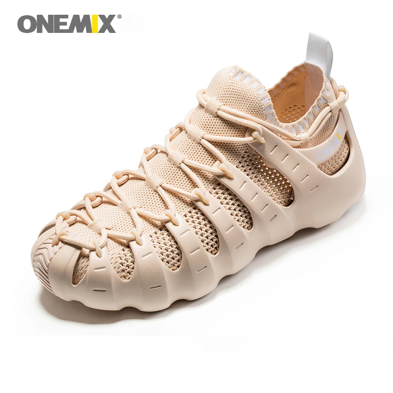 

ONEMIX Men Beach Sandals Rome Shoes Gladiator Running Shoes Mesh Breathable Knitting Women's Lace up Sports Sneakers Shoes