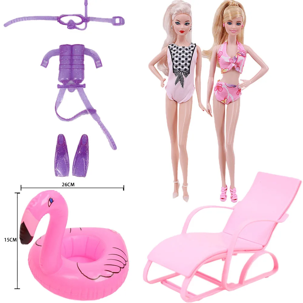 Аксессуары для куклы 5 предметов = 2x купальник бикини + 1x пляжное кресло Надувное