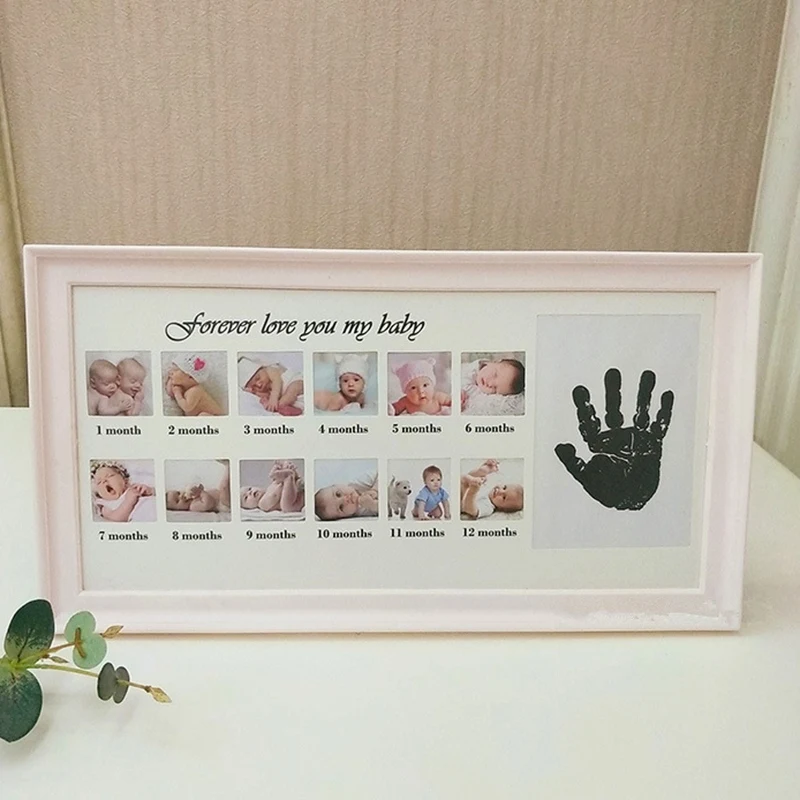 pink Милая детская фоторамка DIY отпечаток руки или след 12 месяцы фоторамка для маленьких мальчиков и девочек мой 1 Год белого и синего цвета розовое Ремесло Чернила - Цвет: pink